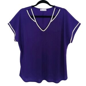 89th + Madison Top Women XL Purple Rhinestone Trim V-Neck Blouse